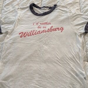 Womens White Ringer Tee with red Williamsburg' Script